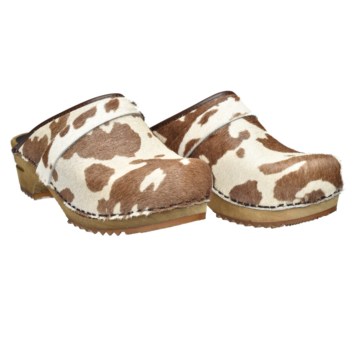 Caroline Women's Cow Print Wood Clog in Brown/White - Image 5