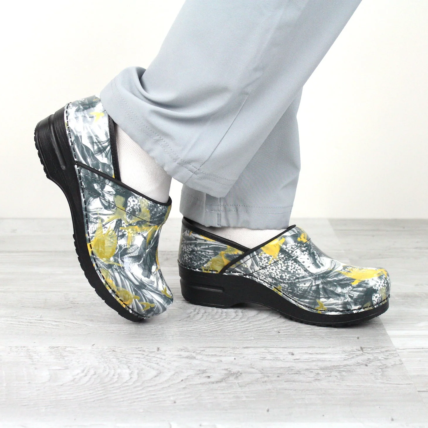 Flyway Women's Slip Resistant Clog in Yellow Grey - Image 2