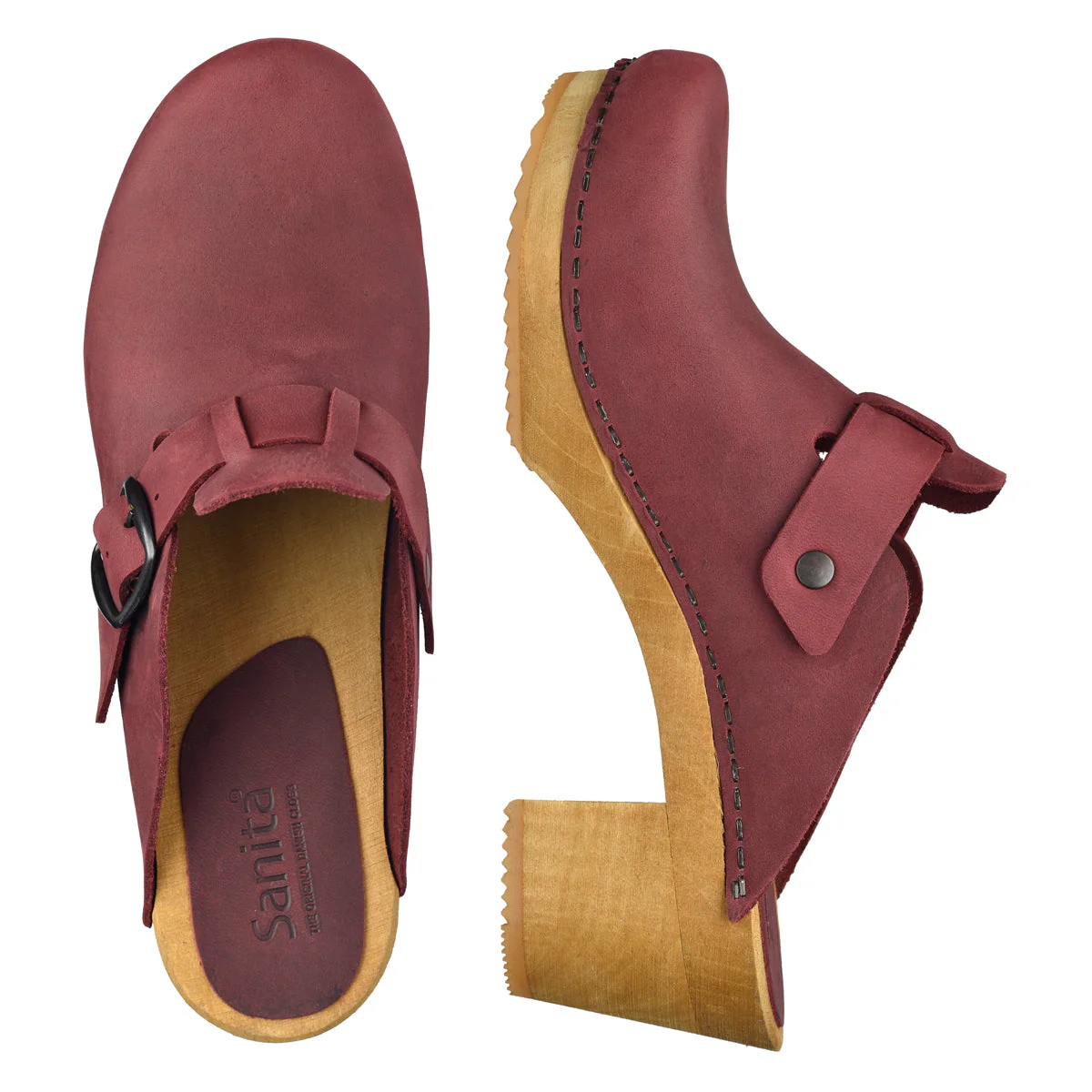 Malulo Women's Wood Mule in Deep Red - Image 2